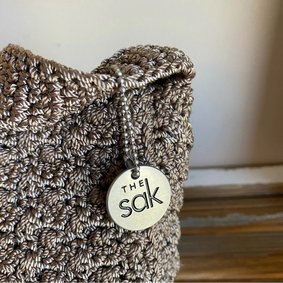 The Sak Neutral Taupe Woven Crochet Flap Shoulder Bag - Picture 8 of 12